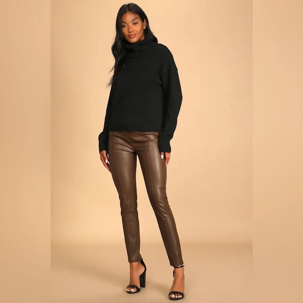 NWT Free people Spitfire stacked brown vegan leather skinny pants sz 31